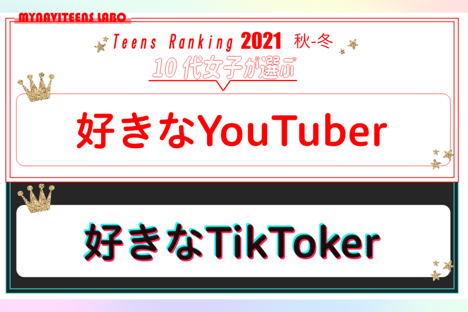 21年 秋 冬 10代女子に人気の Youtuber Tiktoker ランキング 若年層マーケティングの情報発信サイト マイナビティーンズラボ